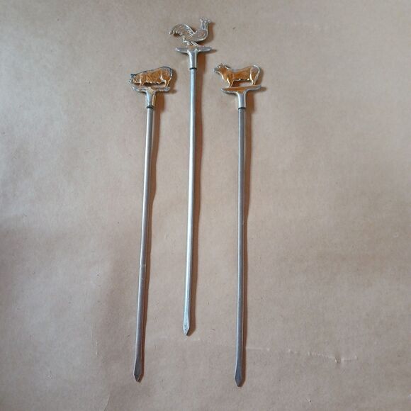 Lot Of 3 Rooster Cow Pig Skewers Kabobs 11.5" - Picture 2 of 5
